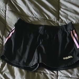 Adidas Women's Black Shorts with Pink Stripes Xsmall
